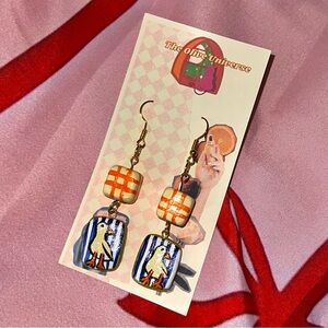 Handmade Bird Dangle Earrings - Orange & Blue